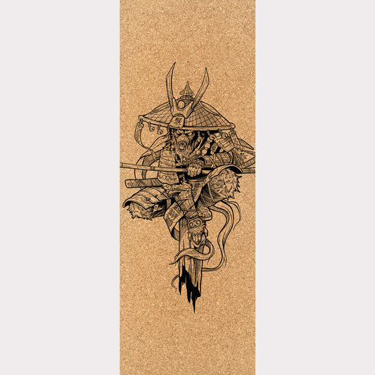 Picture of a cork yoga mat featuring an engraved representation of Sun Wukong, the Monkey King.